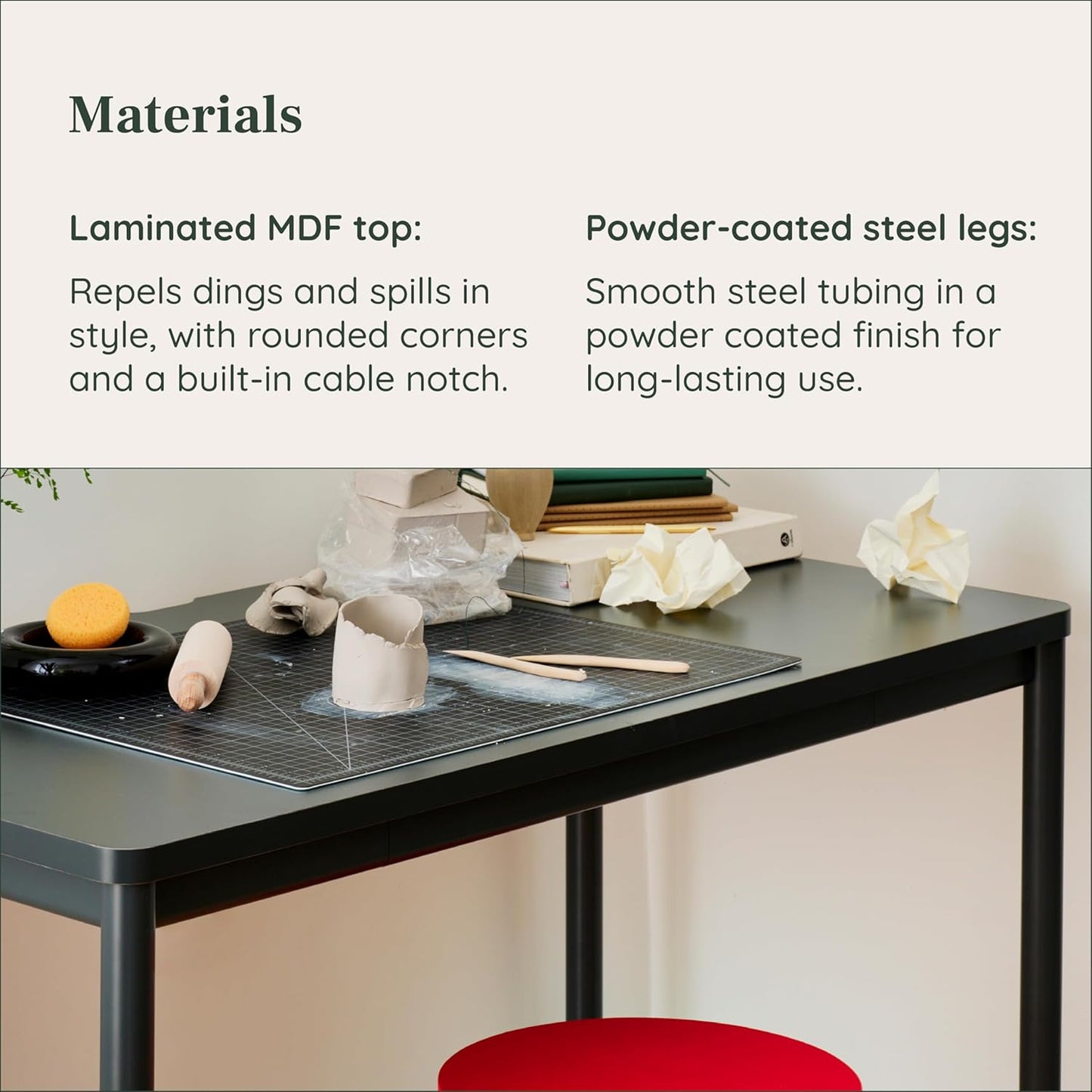 Branch Daily Desk - Functional at Home Office Desk with Effortless Assembly, Timeless Design, Rounded Corners, and Built-in Cable Notch - 58” W x 27” H x 24” D - Walnut - White