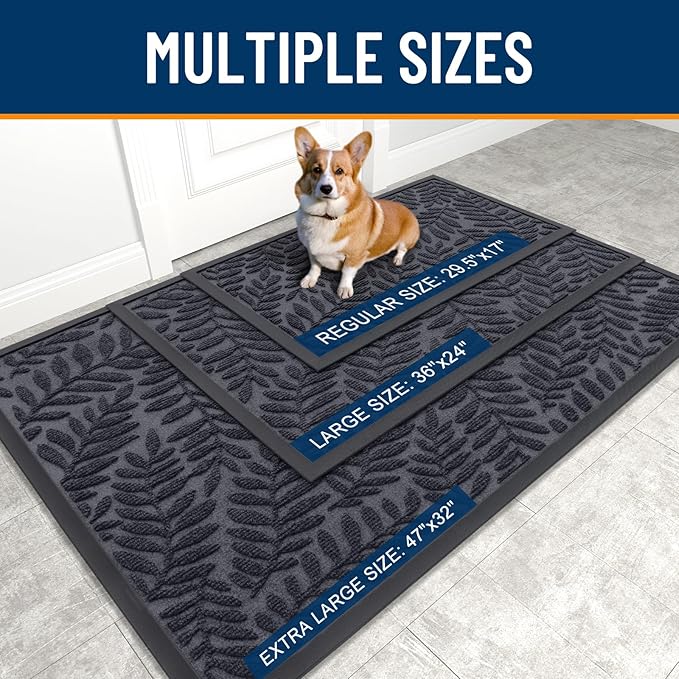 OLANLY Door Mat Indoor Outdoor Entrance, 47x32, Waterproof All-Weather All-Season Doormat, Sturdy Natural Rubber, Stain and Fade Resistant, Low Profile, Easy Clean Patio Entryway Mat, Medium Grey