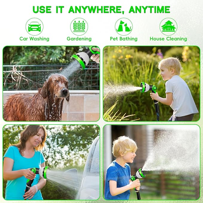 Garden Hose 75FT, NON-EXPANDABLE Heavy-Duty Flexible & Lightweight Water Hose with 10-Function Nozzle, No-Kink, Leak-Proof, Solid Fittings for Car, RV Marine Camper, Outdoor, Yard, Lawn