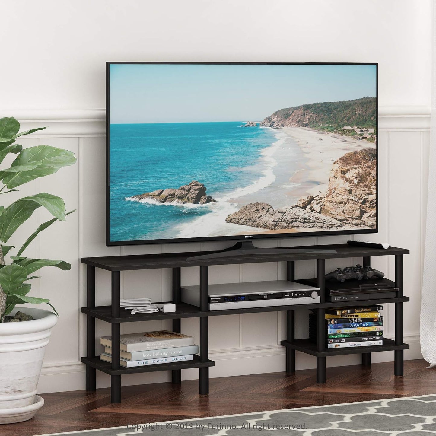 Furinno Turn-N-Tube 3-Tier Multipurpose Wide Shelf TV Stand, Espresso/Black