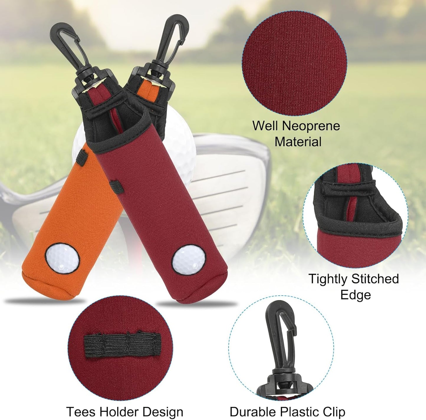 PATIKIL Golf Ball Carry Bag Golf Tee Holder Pouch Portable Neoprene Golf Ball Holder with Clip for Men and Women
