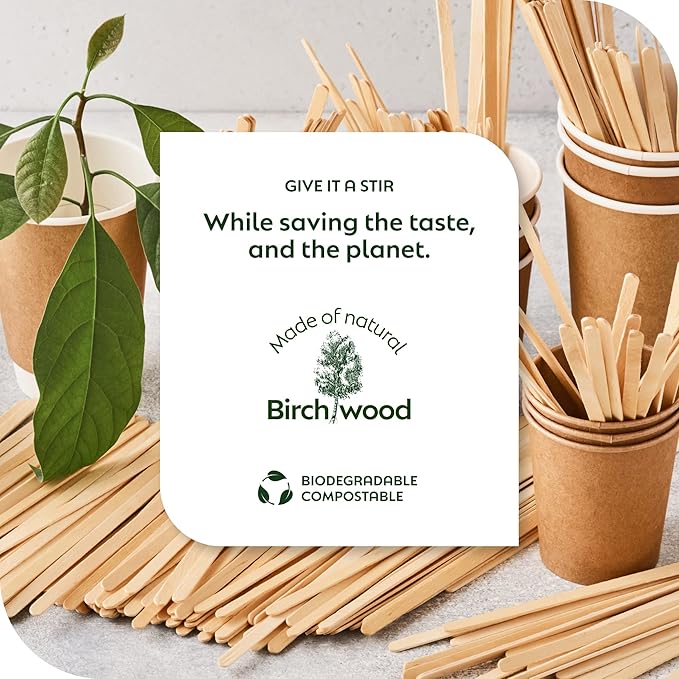 CulinWare Birch Wood Coffee/Beverage Stirrers Eco-Friendly Great For Your Coffee Nook. (1000, 5.5")