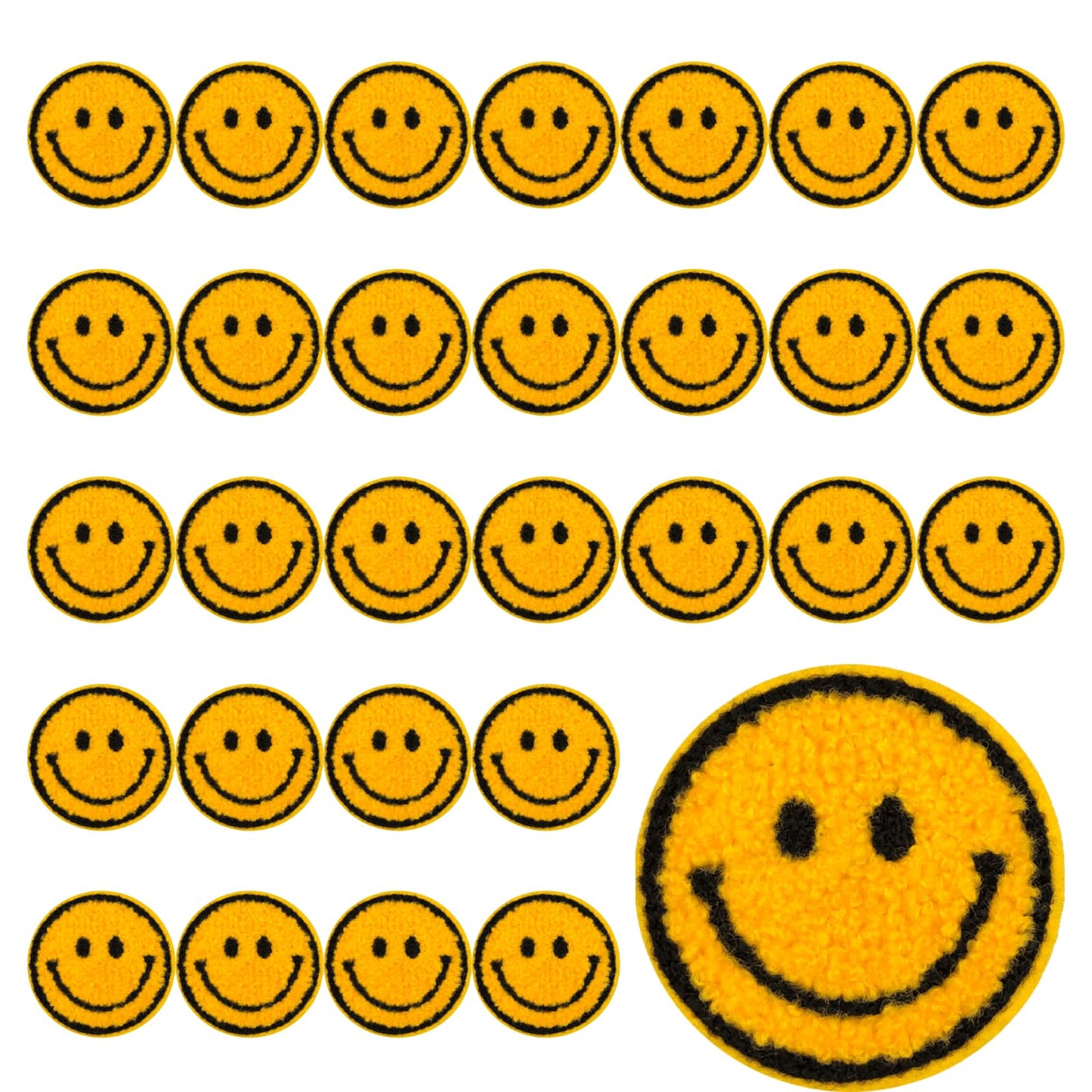 Zakrafo 30PCS Yellow Smiley Face Iron on Patches for Clothing Cute Iron on Patches for Clothing, Hats, and DIY Crafts