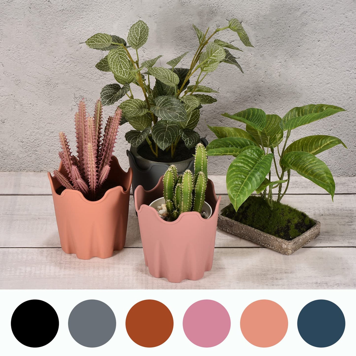 PATIKIL Silicone Plant Pot 4", 6 Pack Round Flower Planter Decorative Container for Indoor Outdoor Gardening, Gray