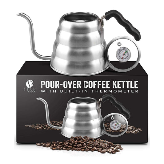 Bean Envy Pour Over Coffee Kettle, Small Gooseneck Kettle with Thermometer and Ergonomic handle, Pour Over Kettle Stainless Steel 40 Oz, Gooseneck Tea Kettle for all occasions.