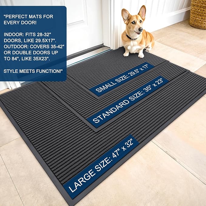 OLANLY Front Door Mat Indoor Outdoor Entrance, Waterproof Heavy Duty Doormat, Fade Resistant, Low Profile, Easy Clean Patio Porch Welcome Floor Mats for Entry, 35x23, Charcoal Grey