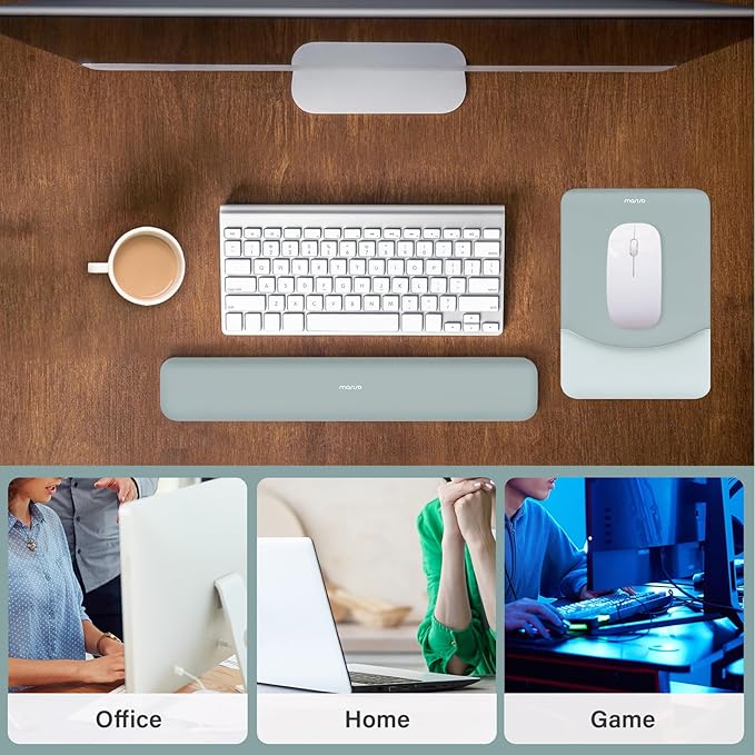 MOSISO Wrist Rest Support for Mouse Pad&Keyboard Set, Rectangular Ergonomic Mousepad Non-Slip Base Home/Office Pain Relief&Easy Typing Pad with Neoprene Cloth&Raised Silicone Lining, Powder Blue