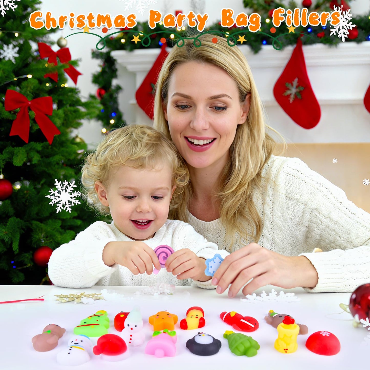 50 Pcs Christmas Squishy Toys, Christmas Party Favors Stocking Stuffers Xmas Gifts, Kawaii Mochi Squishies Sensory Squeeze Toys for Kids Christmas Party Favors Stocking Stuffers Gifts