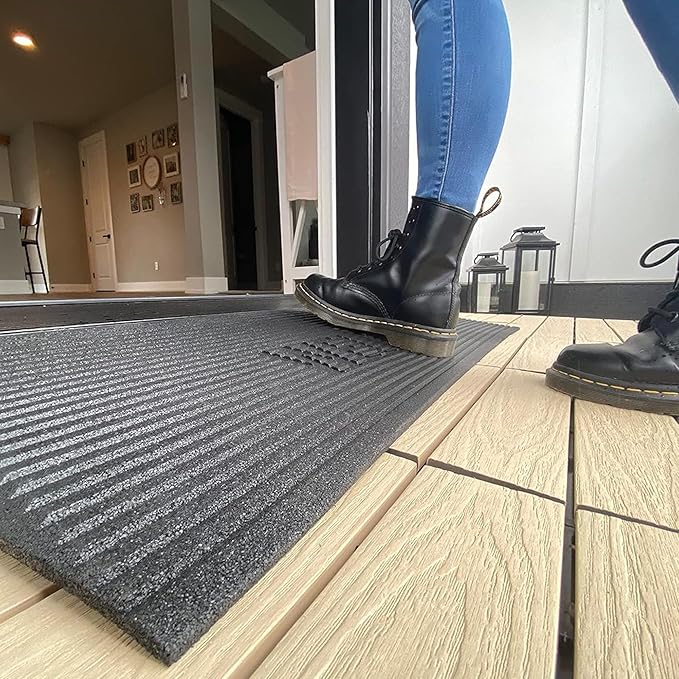 EZ-ACCESS TRANSITIONS 1.5 Inch Low Pile Transitional Non Slip Rectangular Rubber Angled Welcome Entry Mat Ideal for Indoor and Outdoor Use, Black