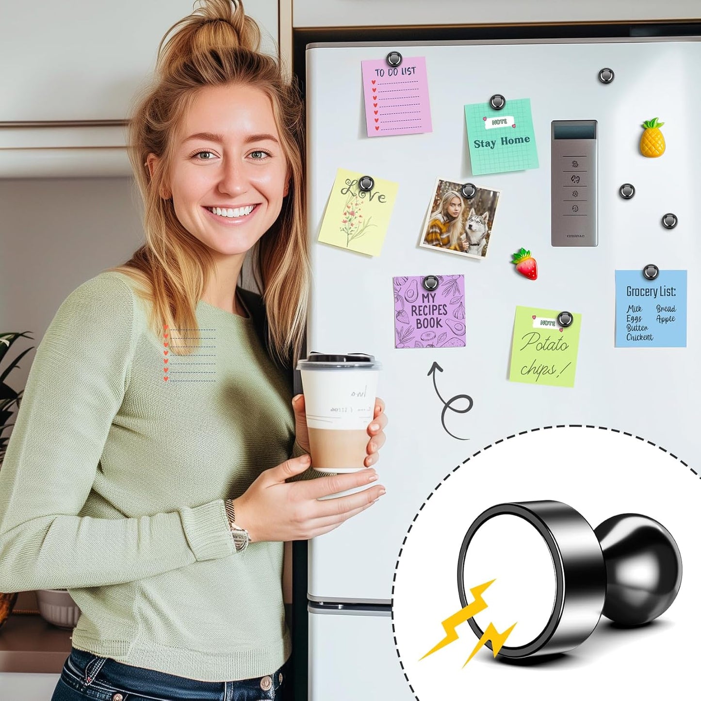 FINDMAG Fridge Magnets, Strong Neodymium Refrigerator Magnets, Powerful Small Locker Magnet, Decorative Mini Magnet Adults, Black Magnetic Push Pins for Whiteboard, Office, Classroom, Kitchen, 20Pack