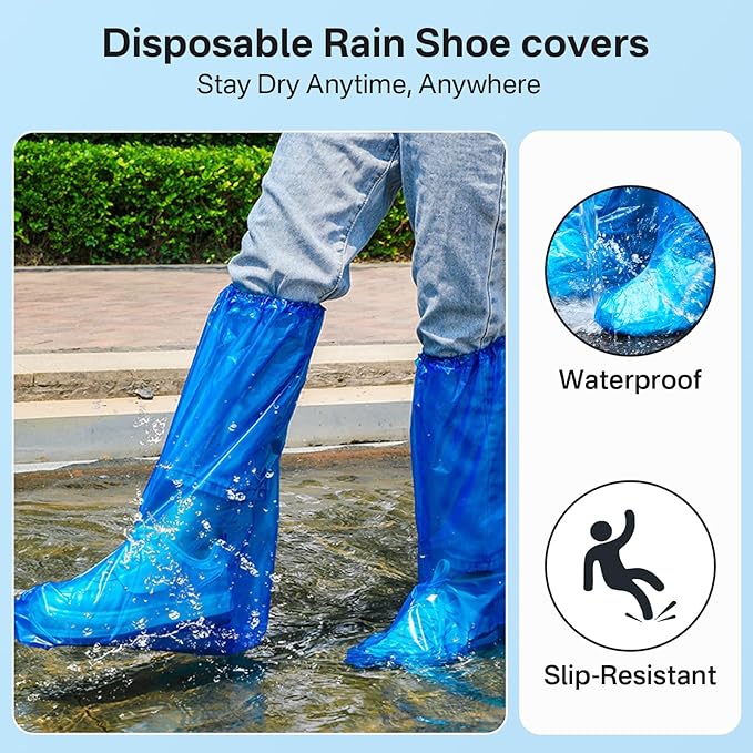 12 Pairs Waterproof Shoe Covers Plastic Boot Covers Disposable Thicker Long Rain Shoes and Boots Cover Non-Slip,Indoor Outdoor Overshoes for Men and Women