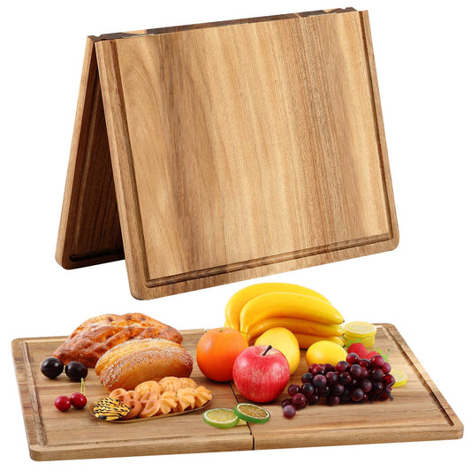 Teenyyou Acacia Wood Cutting Boards for Kitchen Wooden Cutting Board with Juice Groove Extra Large Serving Platter Carving Tray for Meat Cheese(Brown,24 x 16 Inch,Foldable)
