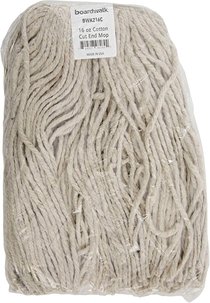 Boardwalk Premium Cut-End Wet Mop Heads, Cotton, 16oz, White, 12/Carton