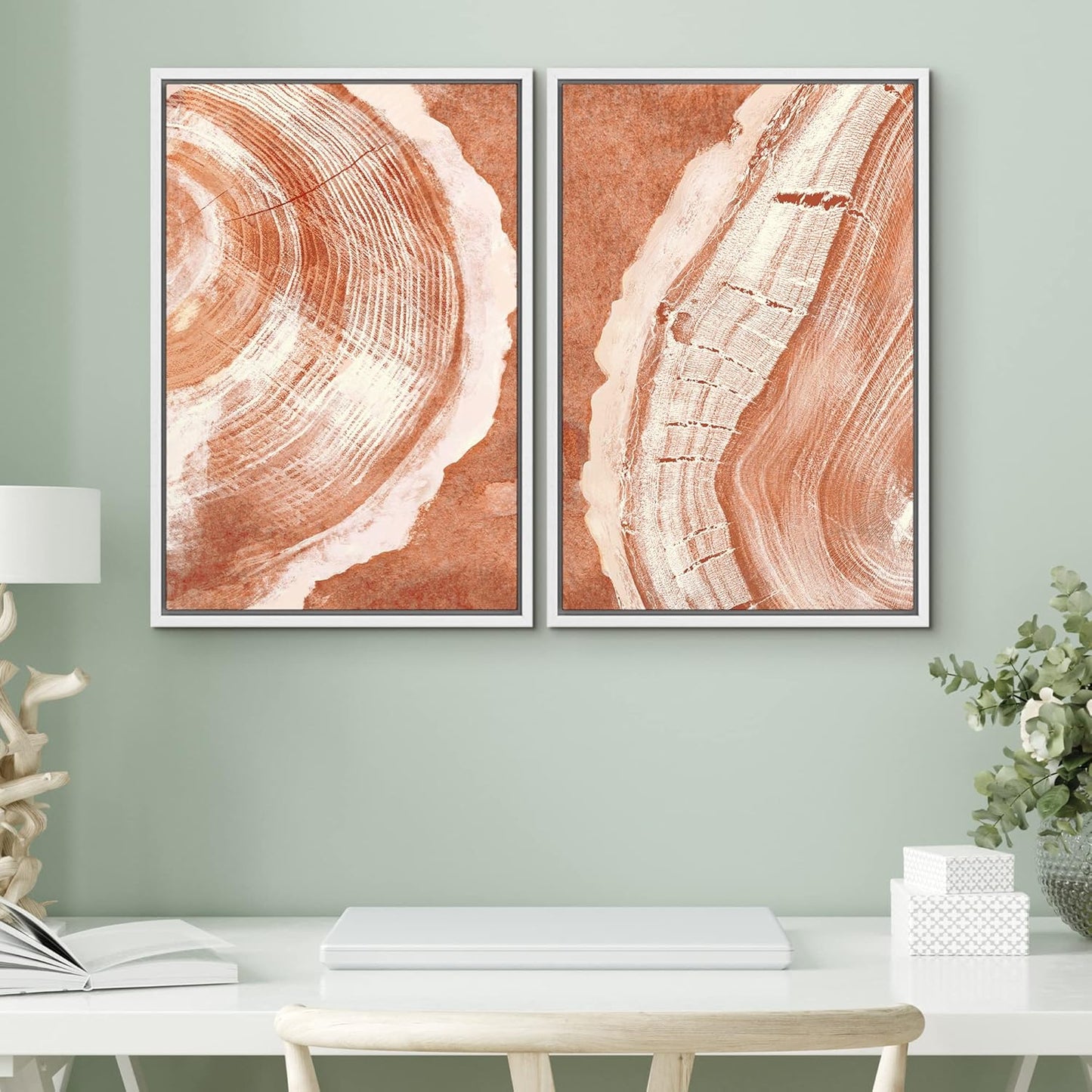 SIGNWIN Framed Canvas Print Wall Art Set Orange Closeup Wood Tree Ring Details Nature Wilderness Illustrations Modern Art Rustic Colorful Ultra for Living Room, Bedroom, Office - 24"x36"x2 White