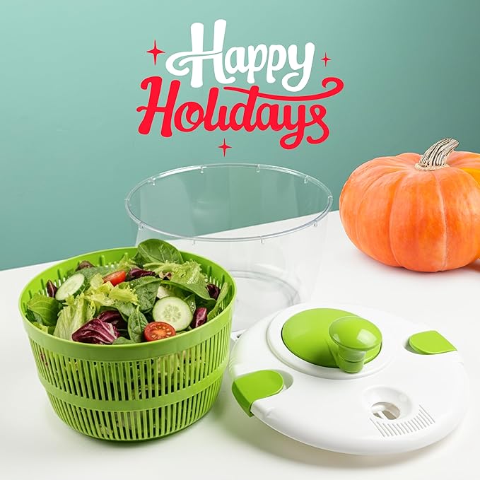 DoubleWave Salad Spinner | Spin & Dry Fruits, Vegetables & Greens Fast | Lettuce Washer with Dual Drain Holes | BPA-Free, Easy to Clean | 5.3 Quart Large Capacity