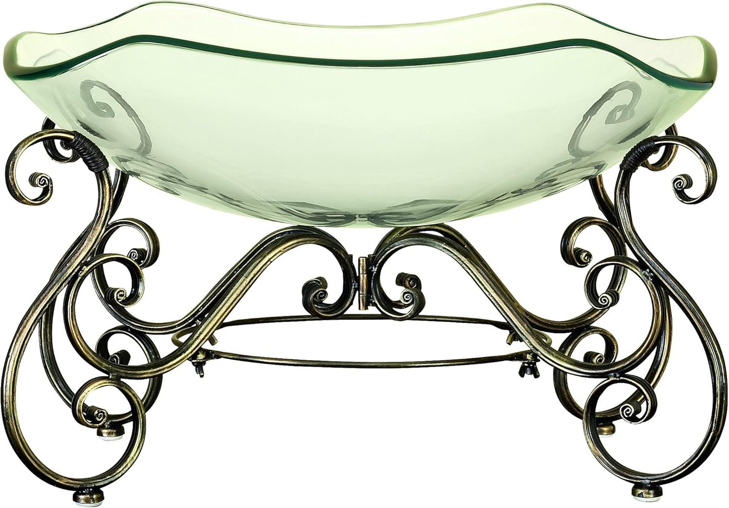Deco 79 Glass Kitchen Serving Bowl with Gold Metal Scroll Base, 21" x 16" x 14", Clear