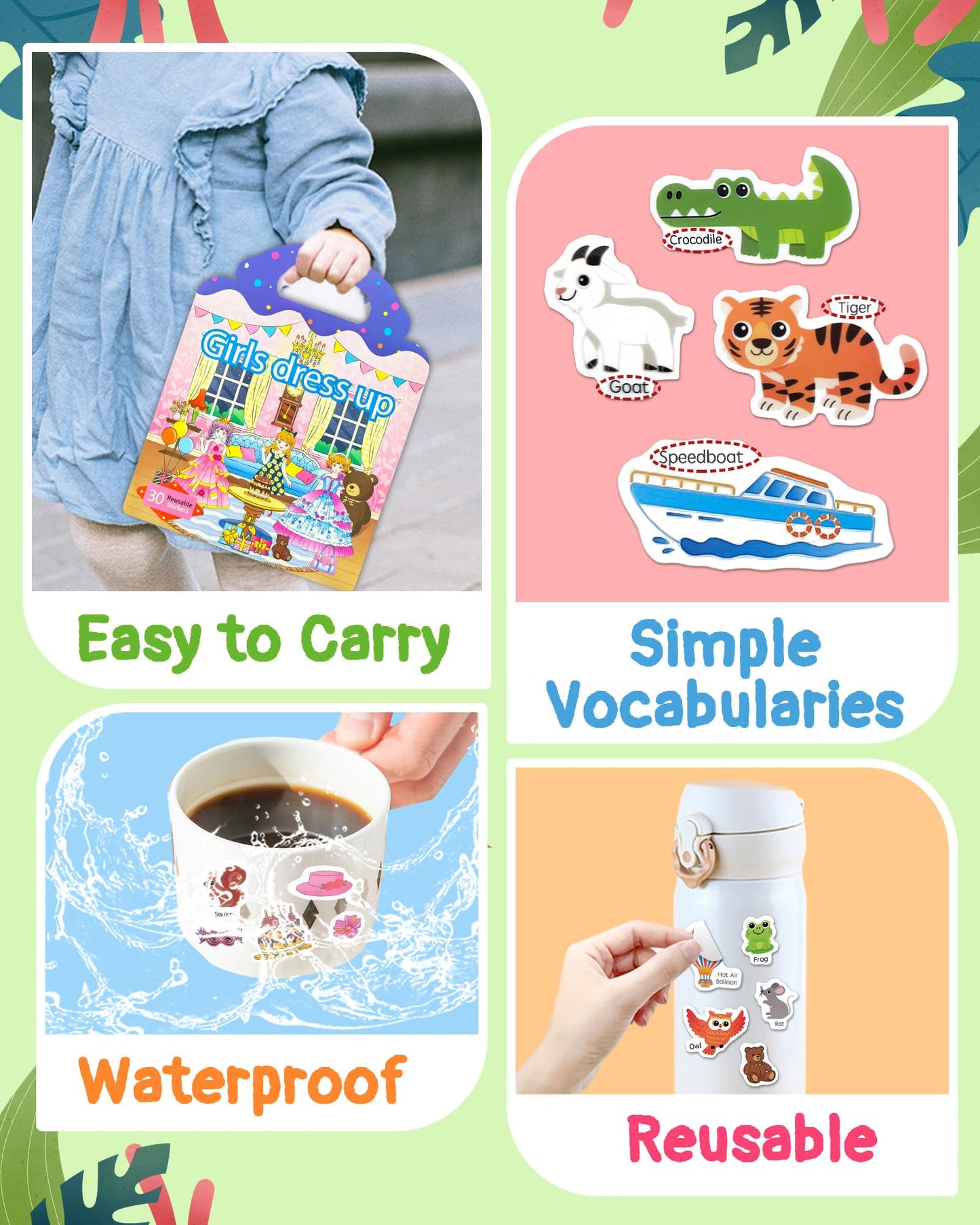 Benresive Reusable Sticker Book for Toddlers & Stickers for Kids, Toddler Travel Toys, Craft Activities, Boys & Girls Birthday Gifts