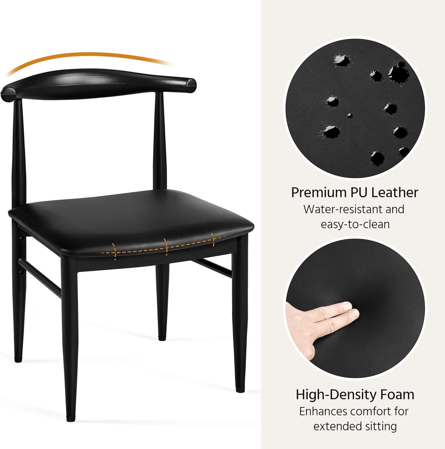 Yaheetech Dining Chairs Set of 4 Mid Century Modern Leather Dining Room Chairs with Armless Backrest & Metal Legs for Kitchen, Living Room, Black