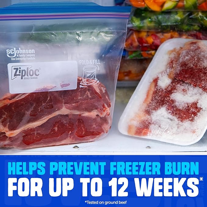 Ziploc Gallon Food Storage Freezer Bags, Stand-Up Bottom, Easy to Fill, 28 Count (Packaging May Vary)