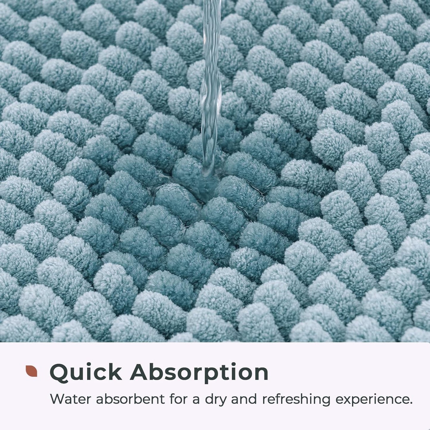 FRESHMINT Chenille Bathroom Rugs Mat 32”x20”, Non-Slip Bath Mat for Bathroom Floor & Bathtub, Washable Soft Shower Shag Bath Rugs, Durable Fluffy Thick Water Absorbent Microfiber Shower Mat, Blue