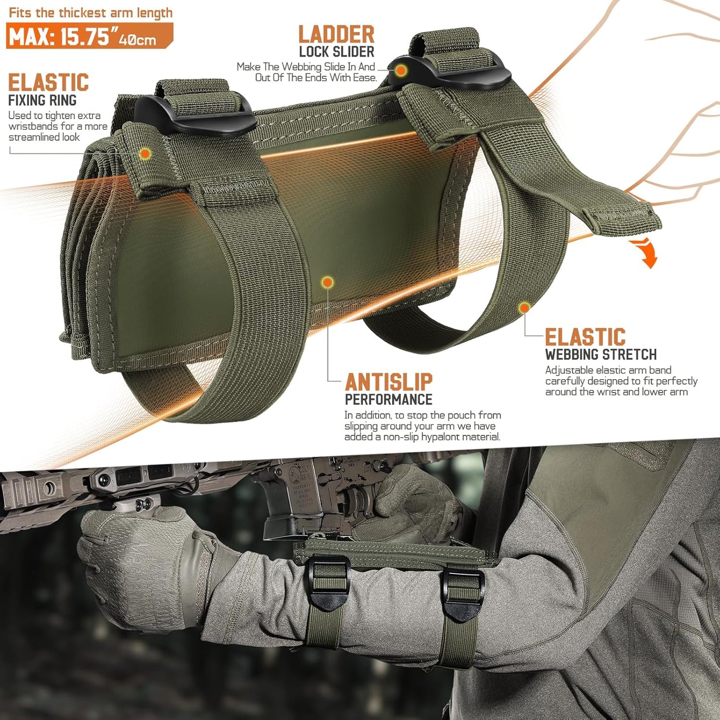 LIVANS Map Case Tactical Arm Sleeve QB Wristband Map Pouch Tactical Armband Sleeve Military Arm Wrist Pouch Document DOPE Card Holder for Shooting Rescue Field Measurement, Include Flag Patch