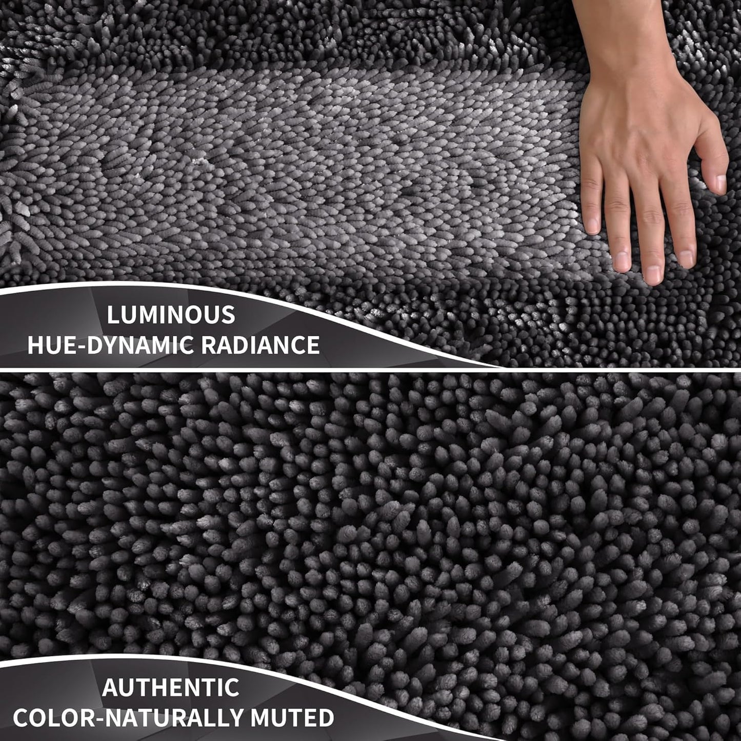 Yimobra Chenille Bathroom Rugs Non Slip, Extra Thick Soft Absorbent Bath Rug 31.5x20 Inch, Machine Washable Quick Dry Bath Mat for Bathroom Floor, Tub and Shower, Home Decor Accessories, Dark Grey