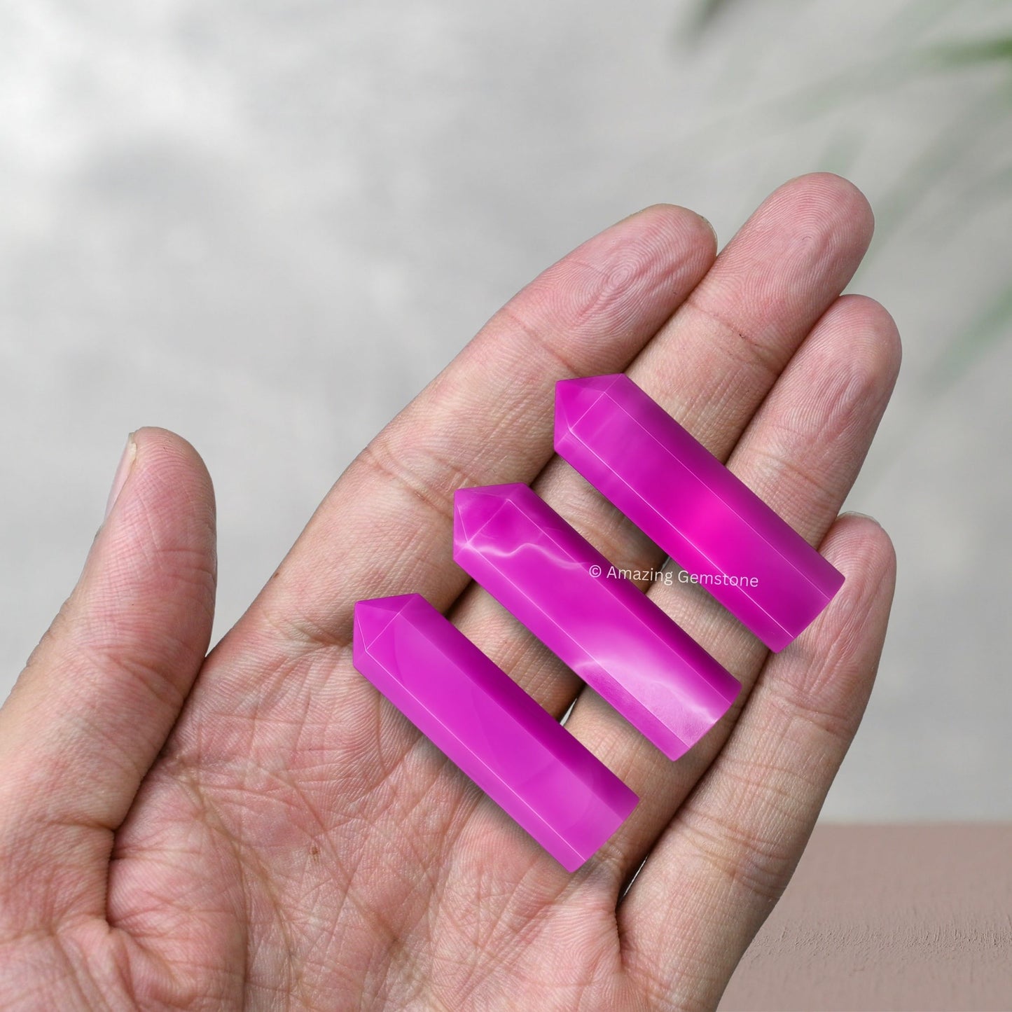 Amazing Gemstone Pink Onyx Crystal Points Bulk Healing Crystals & Stones - Pack of 3 Single Terminated Healing Wand Point Bulk Crystals for Crafts, Crystal Grid, DIY Work - Premium Crystals