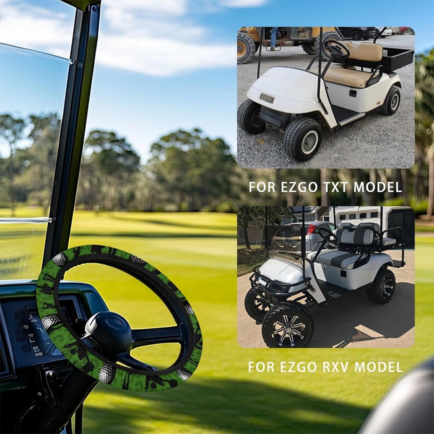 Golf Ball Print Golf Cart Steering Wheel Cover Green 14 Inch Golf Cart Wheel Covers Sun Shade Cover Golf Cart Accessories Great Gifts for Golfer