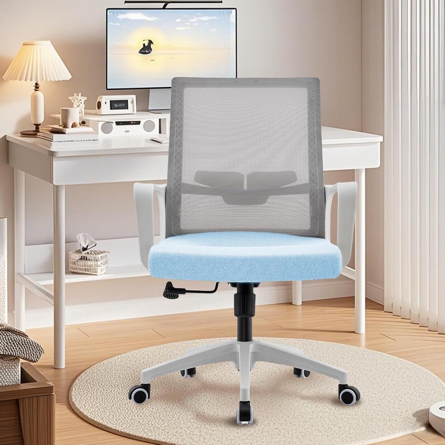 Office Chair ergonomically Designed with Breathable mesh backrest and Lumbar Support Adjustable Height Suitable for Offices Homes bedrooms Study Rooms Blue