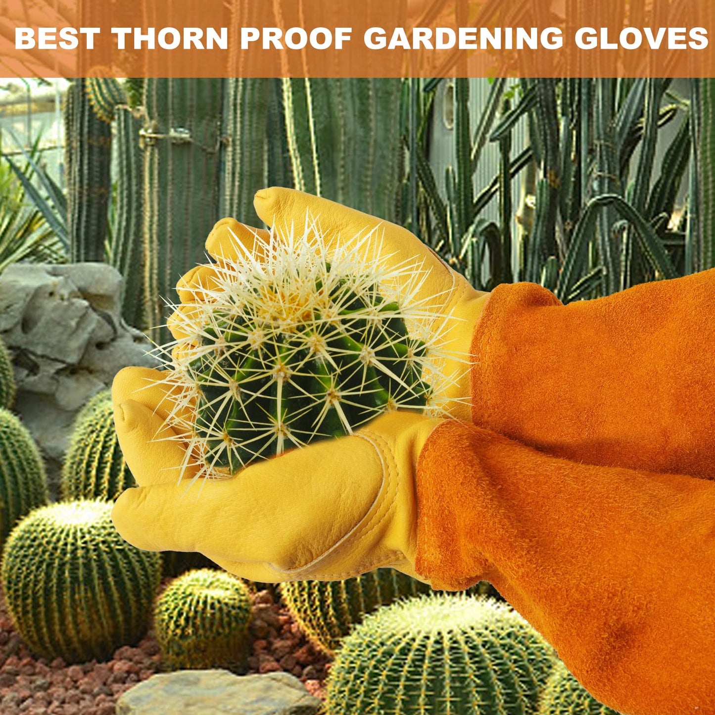 SLARMOR Long Gardening-Gloves Women/Men-Thorn proof Rose Pruning Heavy Duty Gauntlet-M