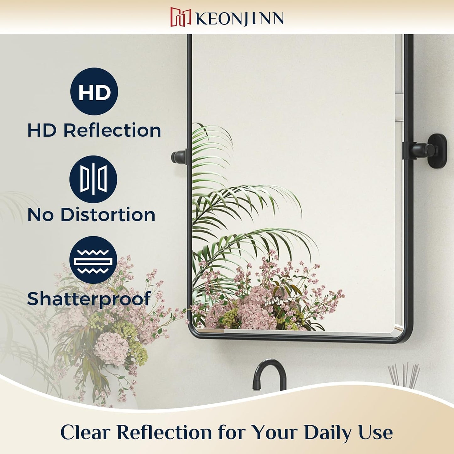 Keonjinn 24 x 36 Inch Pivot Mirror Bathroom, Black Tilt Mirror Bathroom for Wall, Matte Black Beveled Pivot Rectangle Mirrors for Over Sink, Farmhouse Metal Framed Vanity Mirrors, Horizontal/Vertical