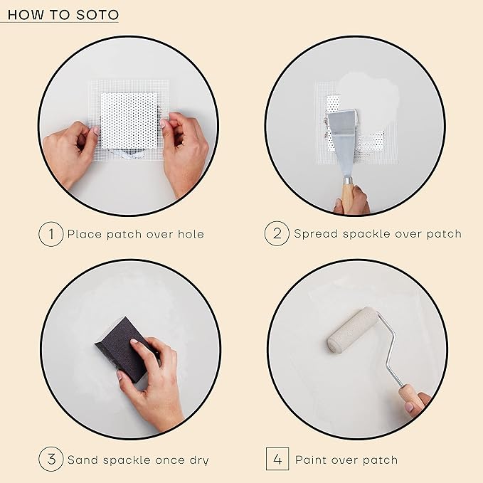 soto Large Hole Repair (Up to 4"), White Spackle, 7-Piece Kit (No. 01 Perfect White) - High Strength Hole Repair Kit for use on: Walls, Drywall, Ceiling, Furniture, Cabinets