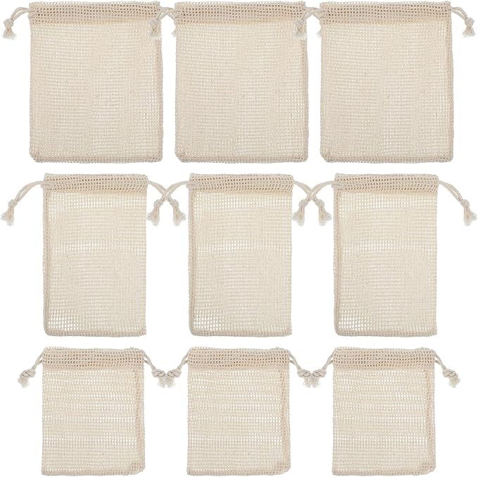 9 PCS Reusable Mesh Produce Bags Cotton Mesh Vegetable Bags for Refrigerator Potato Storage Bag Reusable Double Stitched with Drawstring Produce Bag for Vegetables Fruit Grocery Shopping(3 S/M/L)