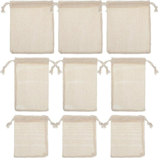 9 PCS Reusable Mesh Produce Bags Cotton Mesh Vegetable Bags for Refrigerator Potato Storage Bag Reusable Double Stitched with Drawstring Produce Bag for Vegetables Fruit Grocery Shopping(3 S/M/L)