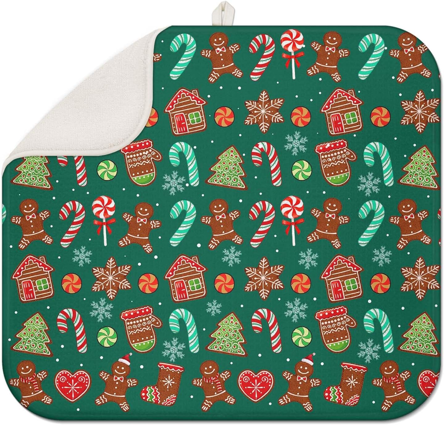 Green Christmas Drying Mat for Kitchen Counter 18" X 24" Christmas Dish Drying Mat for Kitchen Decor Candy Xmas Drying Mats For Home Counter Drying Mats For Dishes Dish Mat Drying Mat