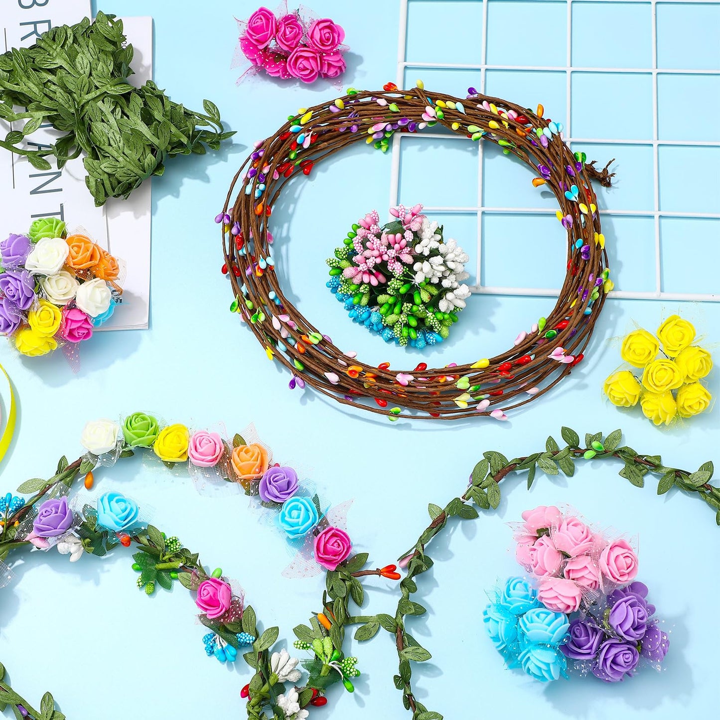 Syhood Rose Style Crowns Making Kit, 168 Pcs Parts, Make Your Own Flower Crown Wreath Headbands Craft Set Hair Accessories Handmade DIY Floral Crown Garland Kit Presents for Woman Adult Party