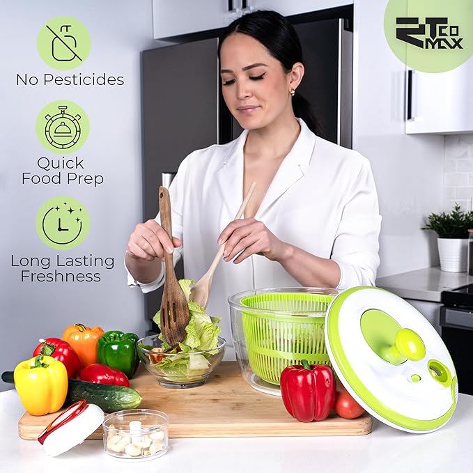 RTMAXCO Salad Spinner, 5L Large Capacity Lettuce Washer with Easy Spin Mechanism, BPA-Free Vegetable Dryer for Kitchen.
