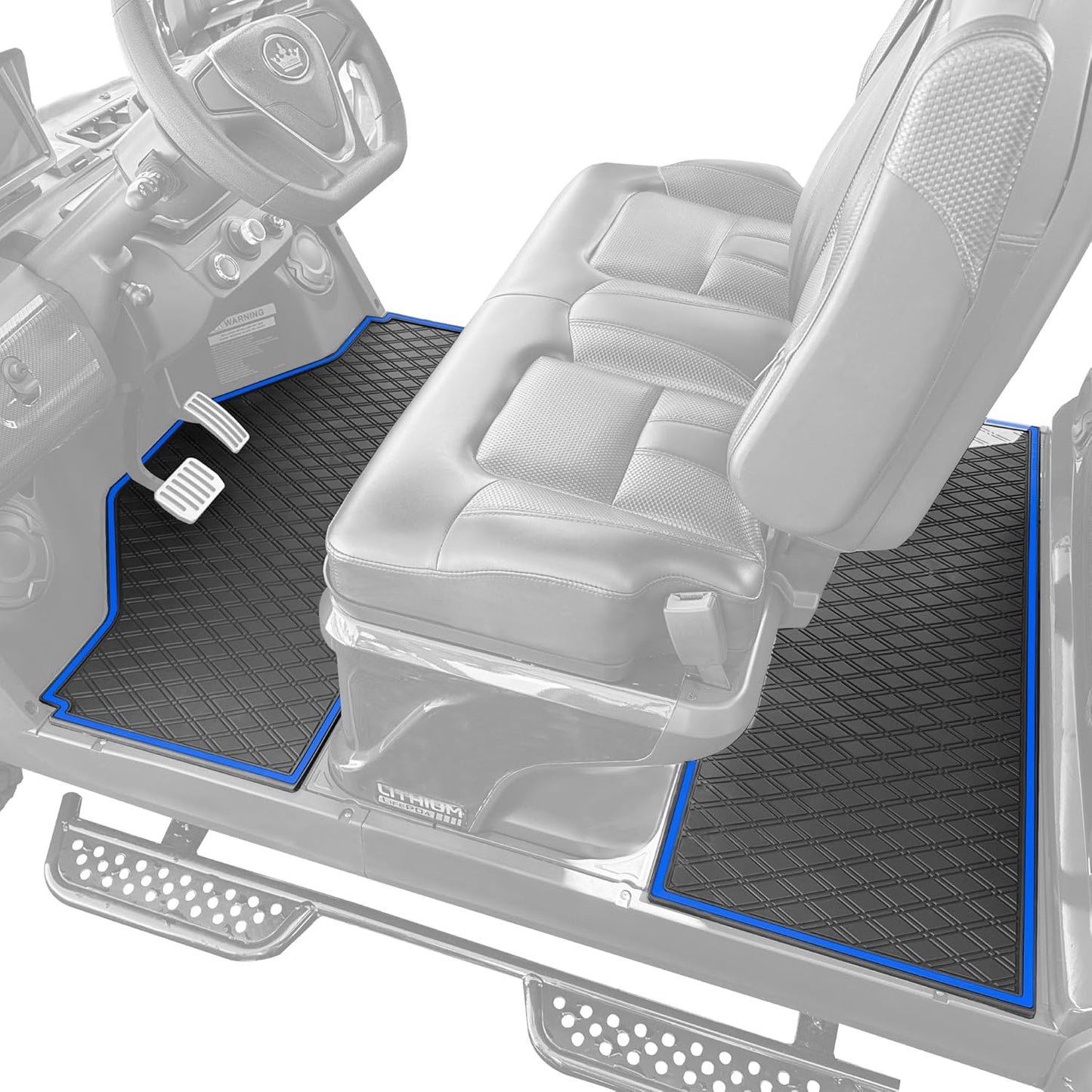 Xtreme MATS Evolution D5 Golf Cart Floor Mat Set- Rubber Double Diamond Design - Fits DMAX, GT 4 & 6, D5 4F (4 Forward Facing) Including Evolution Maverick and Ranger Trims (Blue Trim)