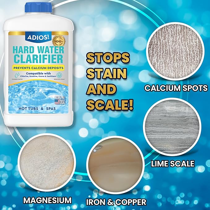 Hot Tub Hard Water Calcium Remover with Scale and Stain Clarifier, Soften Treat and Reduce Spa and Pool Deposits - Quart (32 oz)