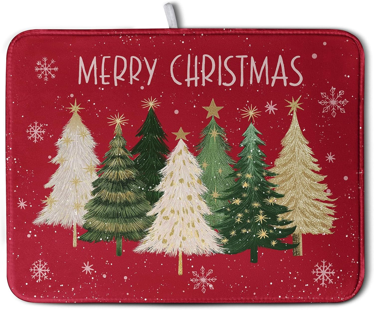 Merry Christmas Dish Drying Mat for Kitchen Counter 18x24 Inch Red Xmas Tree Snowflakes Drying Pad Winter Holiday Absorbent Microfiber Dish Draining Reversible Dish Drainer Rack Mat