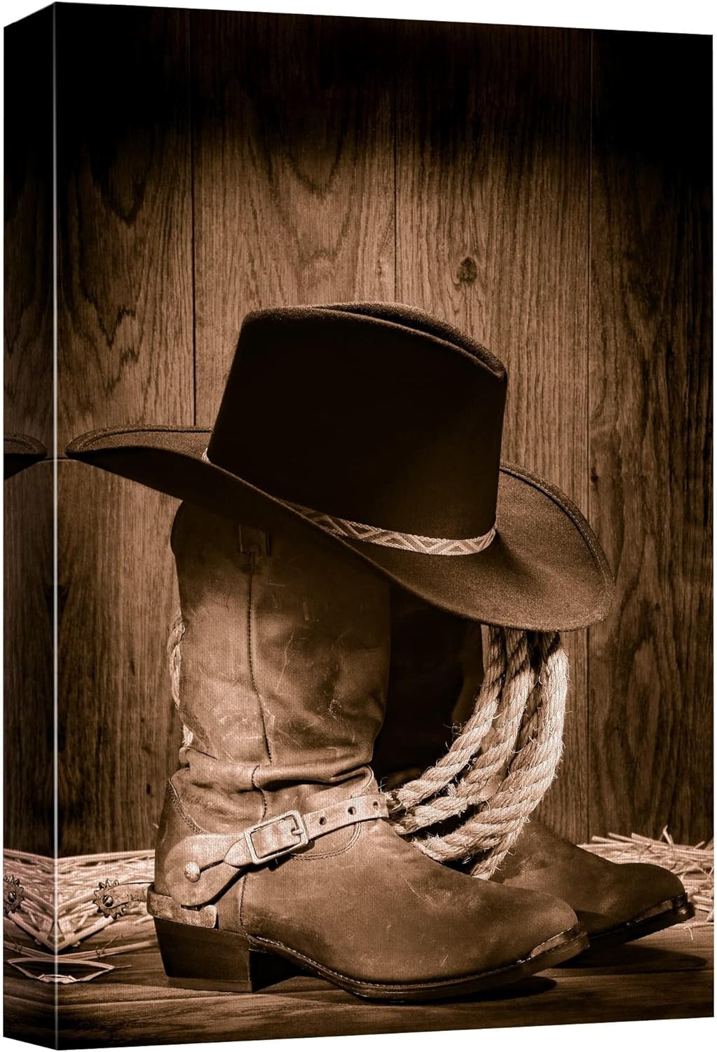 wall26 - Cowboy Black Hat ATOP Western Boots - Canvas Art Wall Art - 24"x36"