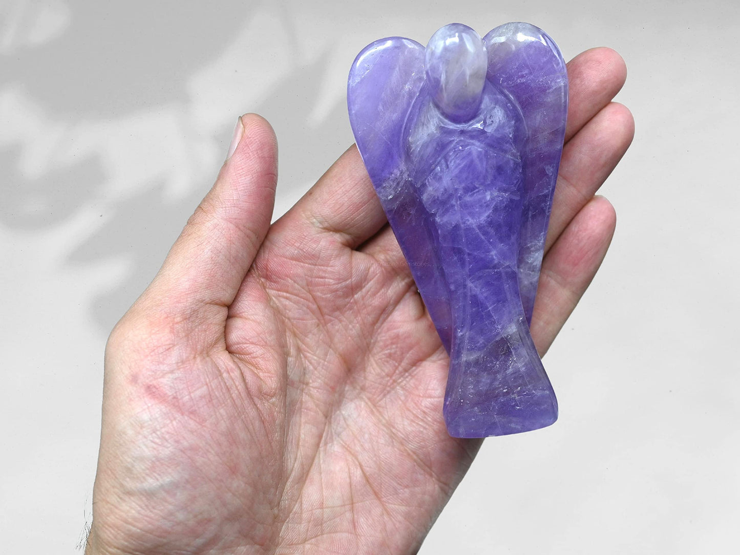 Amethyst Crystal Guardian Angel Figurines Ornament for Healing Birthstone, Decoration Statue (Hand Carved Pocket Gemstone Angel, 3 Inch)