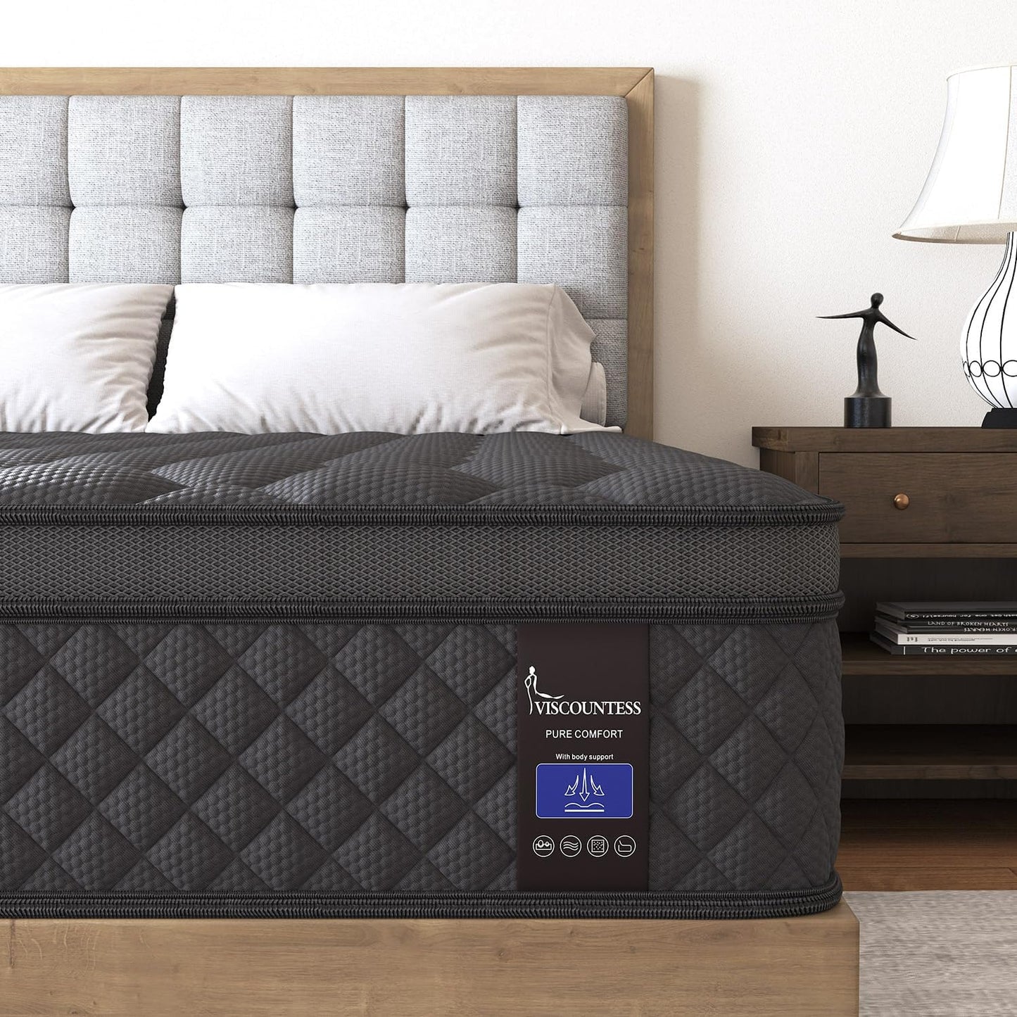 Queen Mattress, 14 Inch Hybrid Mattresses Euro Top Medium Firm for Back & Lumbar Support, 100 Night Trial, Individual Pocket Spring Bed for Motion Isolation & Pressure Relief
