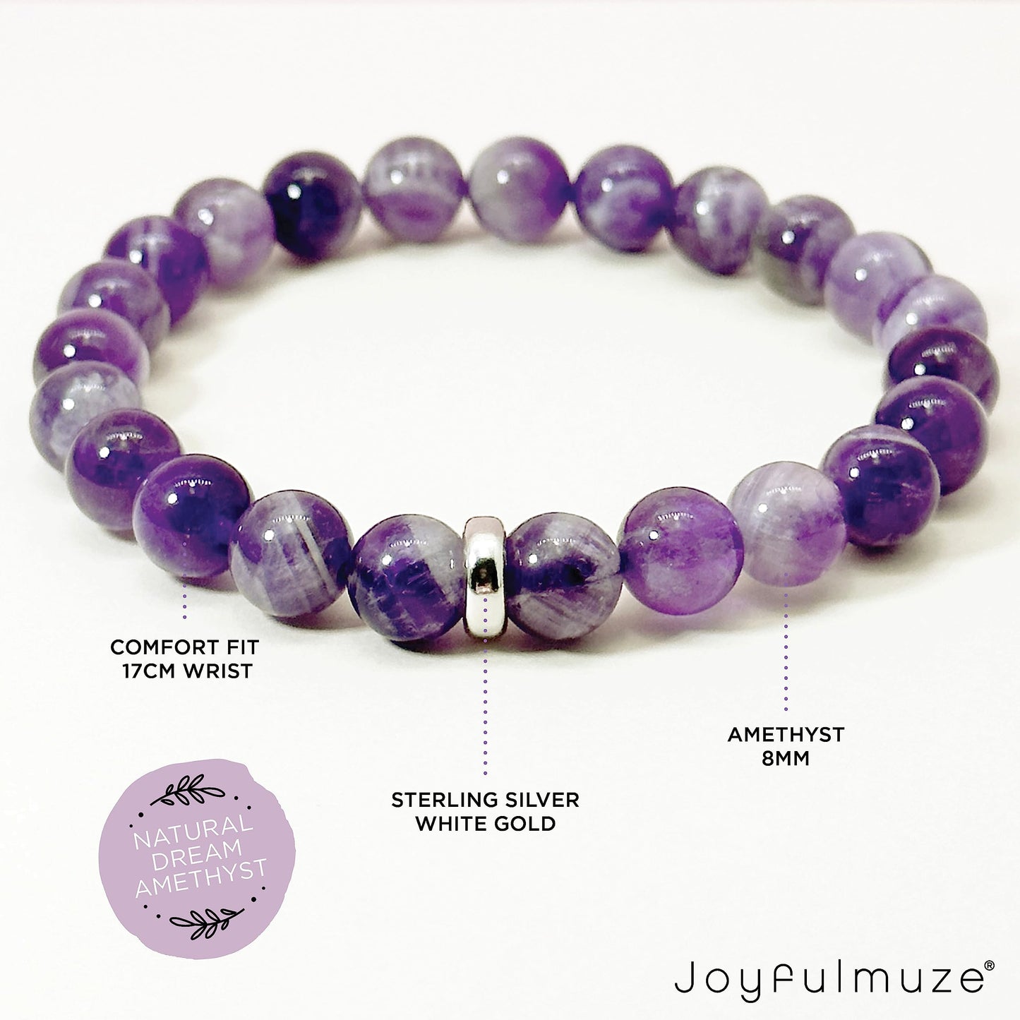 Joyfulmuze Genuine Dream Amethyst, Handmade Stackable Stretch Bracelet, Simple Natural Purple Quartz, Healing Chakra Bracelet, Gifts for Women, 17cm (Dream-Amethyst)