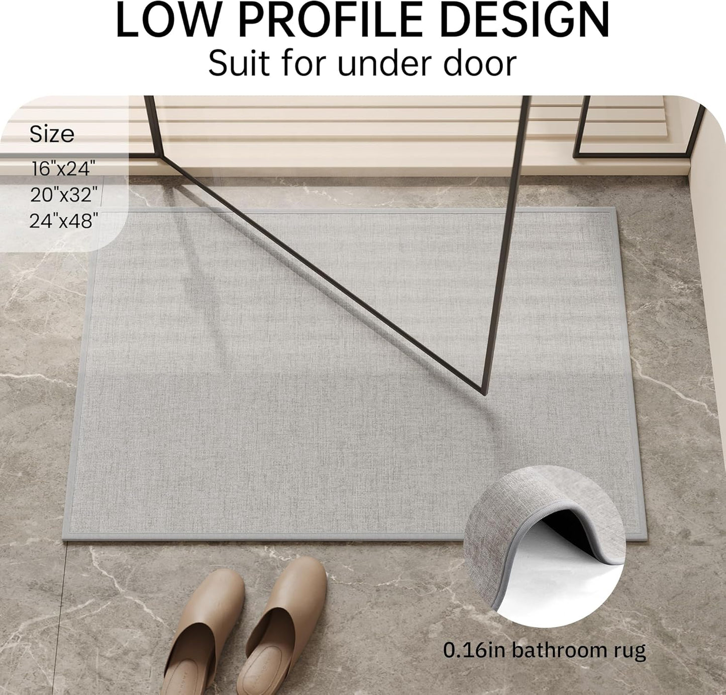 Mecko Bath Mat, Ultra Absorbent Quick Dry BathrAoom Floor Mats-Rubber Non-Slip Thin Bathroom Rug Fit Under Door, Cozy Cloth Surface Shower Rug for Bathtub, Sink, Shower Room(Sliver Grey,16"x24")