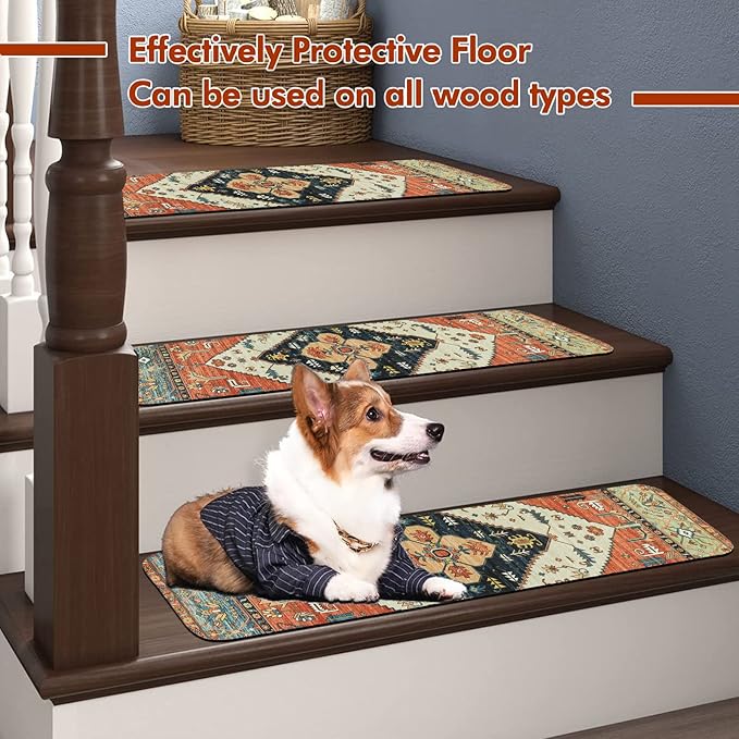 OJIA Extra Non-Slip Carpet Stair Treads for Wooden Steps Set of 4, 30"X8" Rubber Indoor Stair Runner Slip Resistant Stair Rugs Safety Mats for Dogs, Kids & Elders, Stairway Grip Step Treads