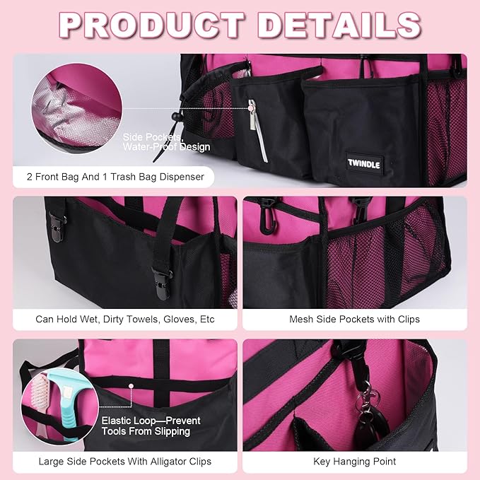 Large Cleaning Caddy With Detachable Divider And Support Board, Large Cleaning Supply Caddy With Adjustable Shoulder Strap & Waist Belt For Cleaners,Housekeepers