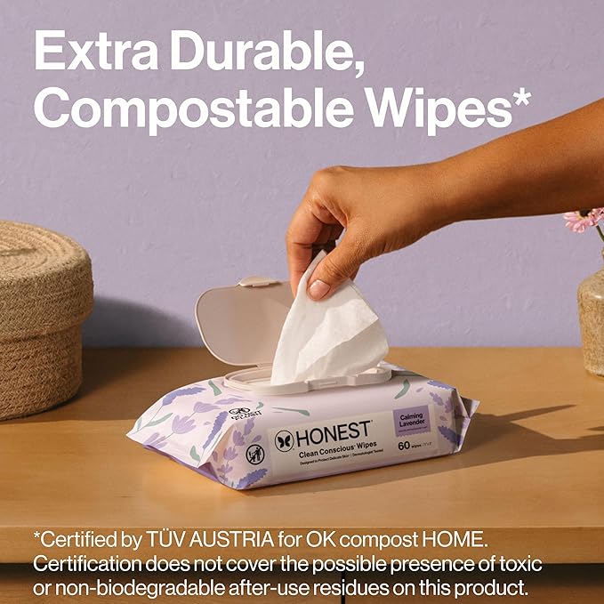 The Honest Company Calm and Cleanse Naturally Scented Wipes Cleansing Multi-Tasking 99% Water Plant Based Hypoallergenic Lavender 240 Count