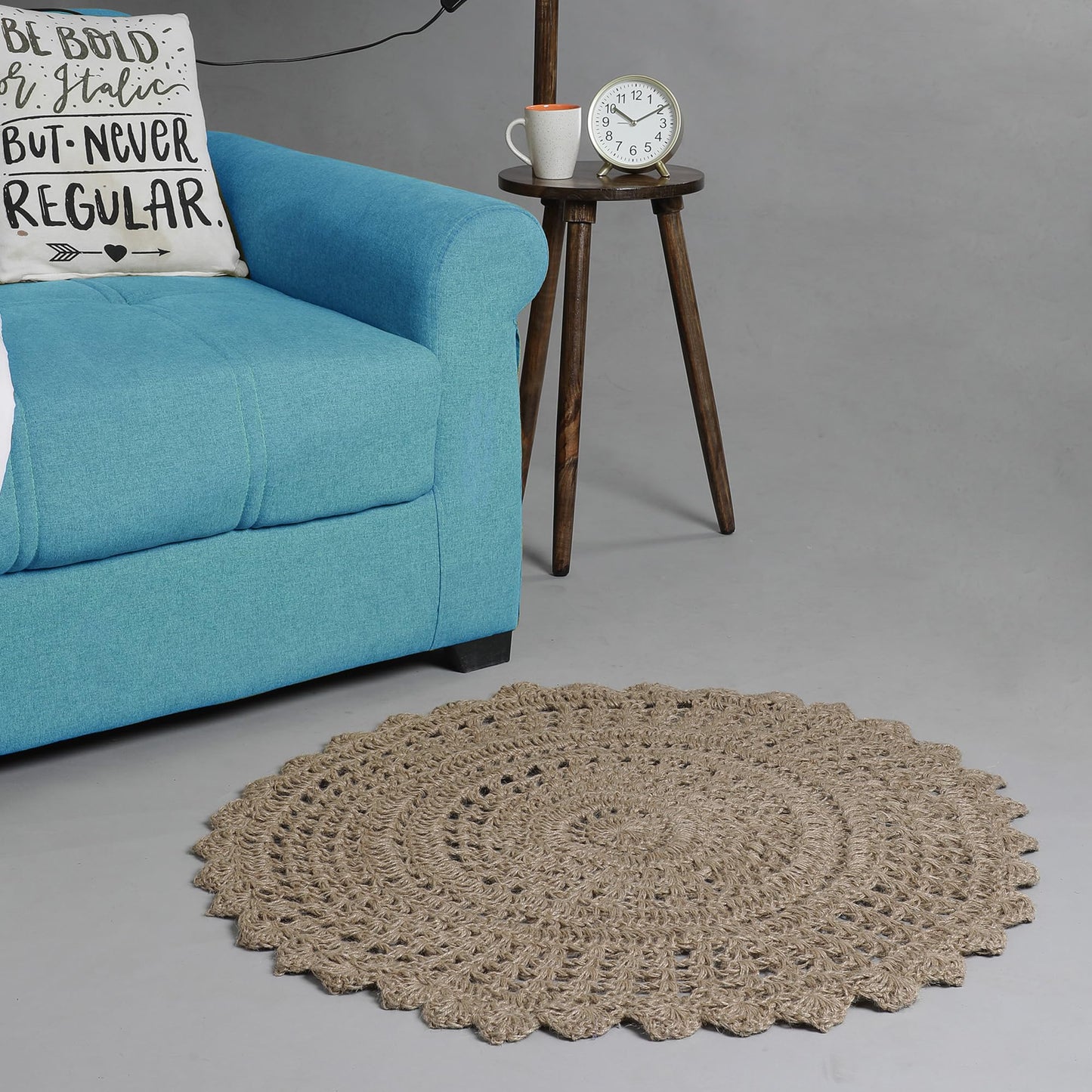 Ramanta Home Jute Handmade Natural Crochet Woven Rug 3 Feet Round, Anti- Slip Circle Boho Farmhouse Accent Area Rugs for Living Room, Kitchen, Bedroom | Nursery Costal Neutral Floor Patio Mat