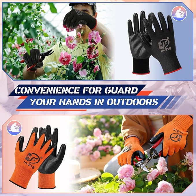 Gardening Gloves for Men Women Breathable Rubber Coated Working Gloves for Gardening, 9.1 Inch